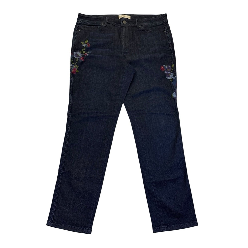 J. Jill Denim Blue Authentic Fit Slim Ankle Floral Embroidered Stretch Jeans 10